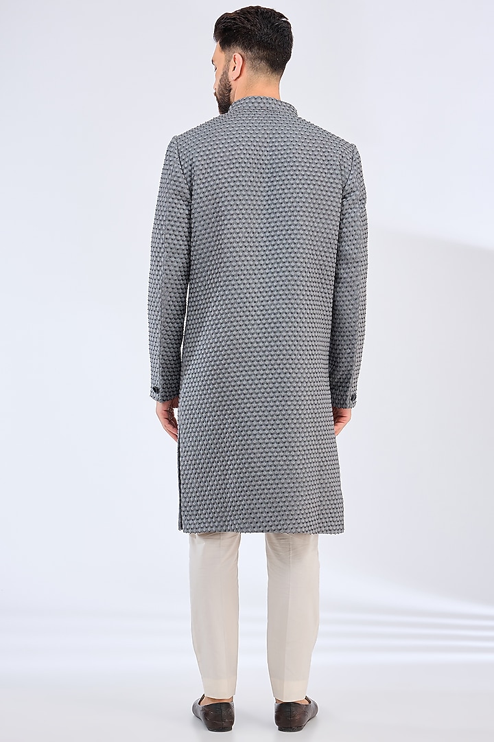 Grey Silk Cutdana Embellished Wedding Sherwani by Kasbah Clothing at Pernia's Pop Up Shop