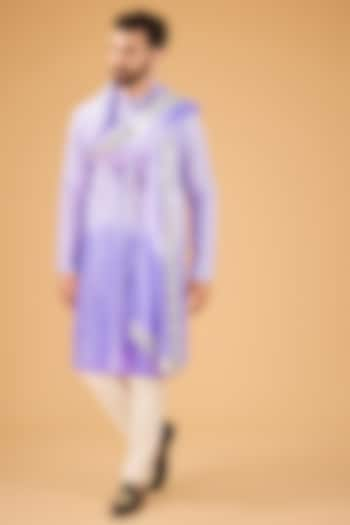 Purple Ombre Shaded Silk Mirror Work Kurta With Stole by Kasbah Clothing