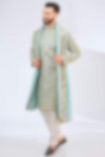 Blue Georgette Zari Embroidered Kurta With Stole by Kasbah Clothing at Pernia's Pop Up Shop