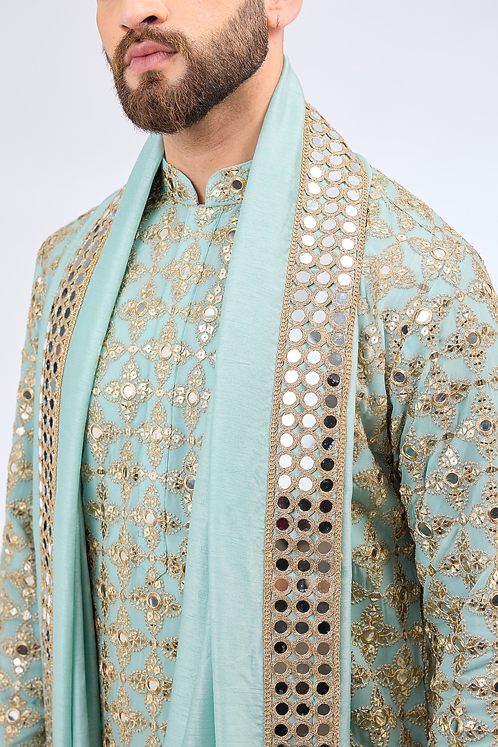 Blue Georgette Zari Embroidered Kurta With Stole by Kasbah Clothing at Pernia's Pop Up Shop