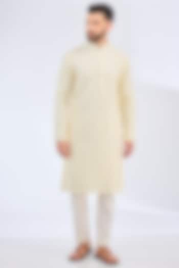 Ivory Silk Threadwork Kurta by Kasbah Clothing at Pernia's Pop Up Shop