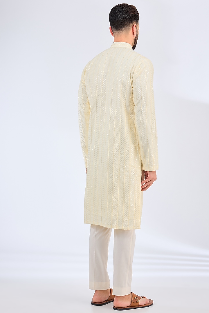 Ivory Silk Threadwork Kurta by Kasbah Clothing at Pernia's Pop Up Shop