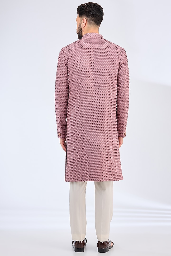 Onion Pink Silk Cutdana Embellished Wedding Sherwani by Kasbah Clothing at Pernia's Pop Up Shop