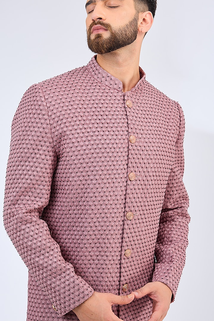 Onion Pink Silk Cutdana Embellished Wedding Sherwani by Kasbah Clothing at Pernia's Pop Up Shop