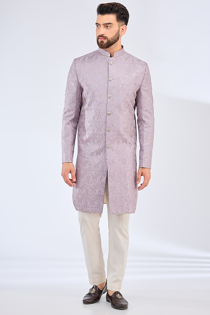 Lilac Silk Threadwork Indowestern  by Kasbah Clothing at Pernia's Pop Up Shop