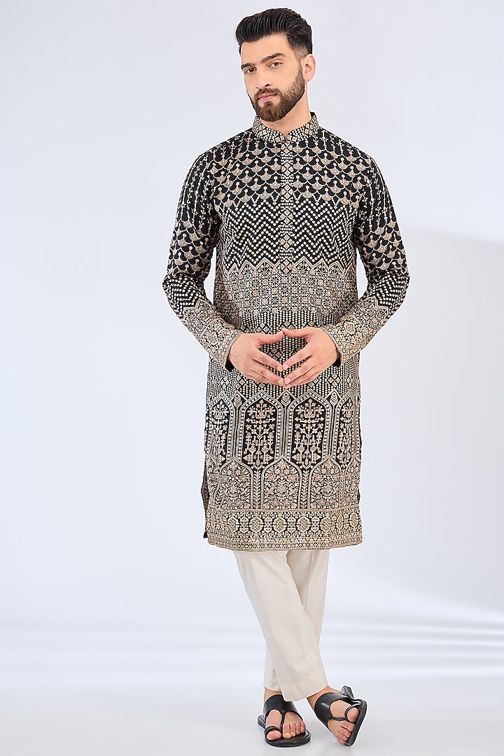 Black Georgette Zari Work Kurta by Kasbah Clothing at Pernia's Pop Up Shop