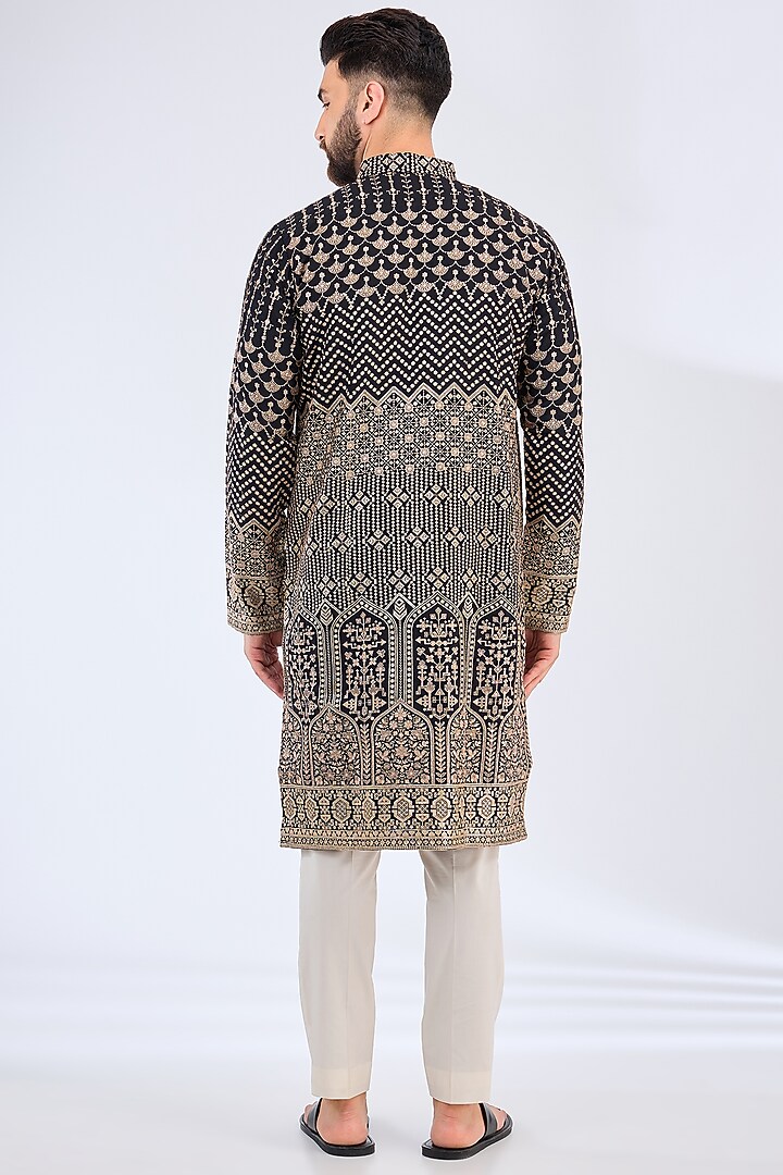 Black Georgette Zari Work Kurta by Kasbah Clothing at Pernia's Pop Up Shop