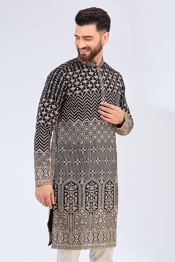 Black Georgette Zari Work Kurta by Kasbah Clothing at Pernia's Pop Up Shop