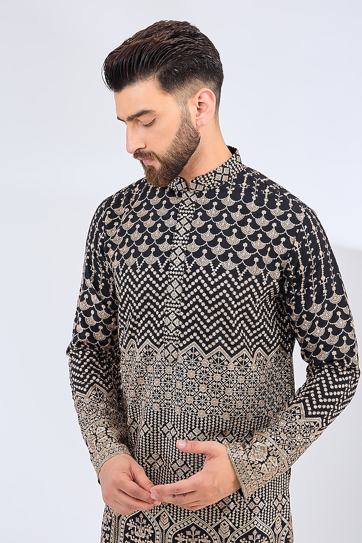 Black Georgette Zari Work Kurta by Kasbah Clothing at Pernia's Pop Up Shop