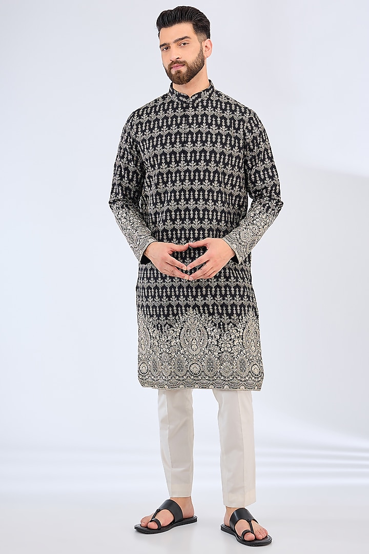 Black Georgette Zari Work Kurta by Kasbah Clothing at Pernia's Pop Up Shop