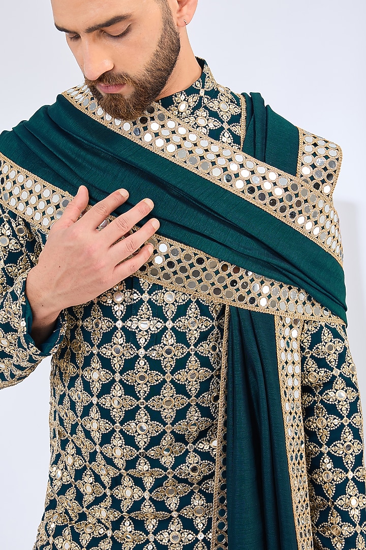 Blue Georgette Zari Embroidered Kurta With Stole by Kasbah Clothing at Pernia's Pop Up Shop