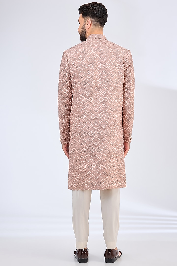 Dust Pink Silk Thread Embroidered Wedding Sherwani by Kasbah Clothing at Pernia's Pop Up Shop