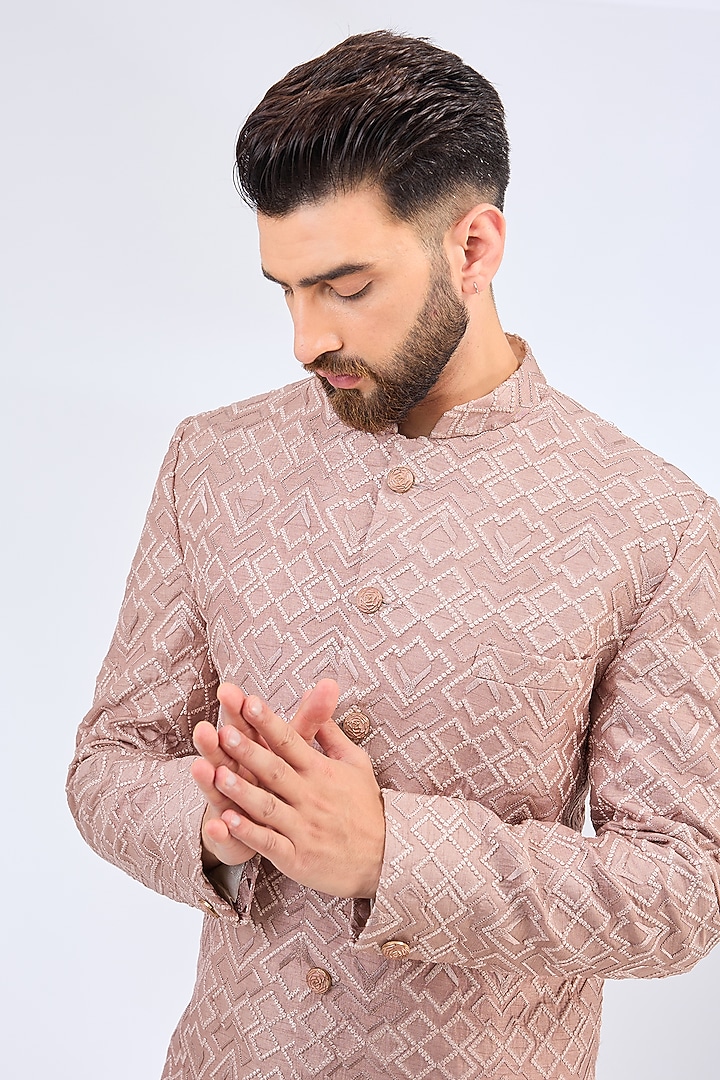 Dust Pink Silk Thread Embroidered Wedding Sherwani by Kasbah Clothing at Pernia's Pop Up Shop