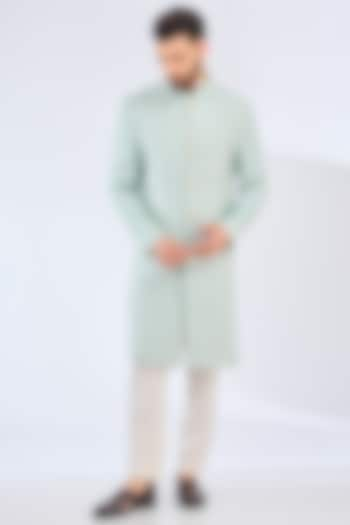 Sea Green Silk Threadwork Wedding Sherwani by Kasbah Clothing at Pernia's Pop Up Shop