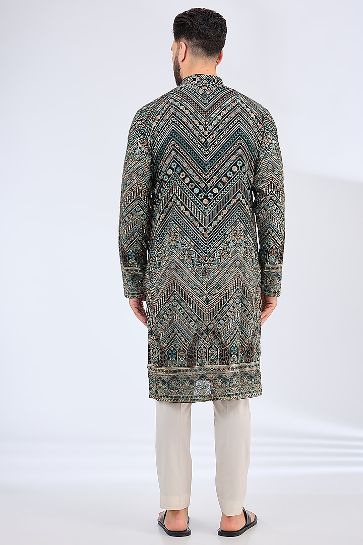 Black Georgette Flora & Fauna Embroidered Kurta by Kasbah Clothing at Pernia's Pop Up Shop