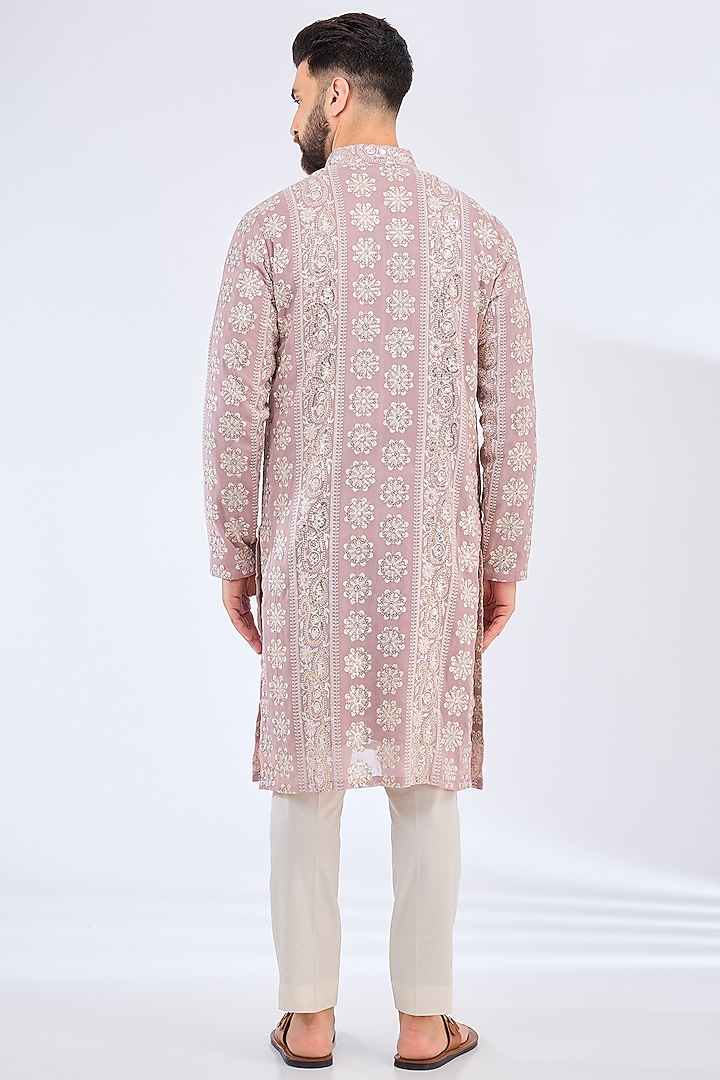 Purple Georgette Paisley Embroidered Chikankari Kurta by Kasbah Clothing at Pernia's Pop Up Shop