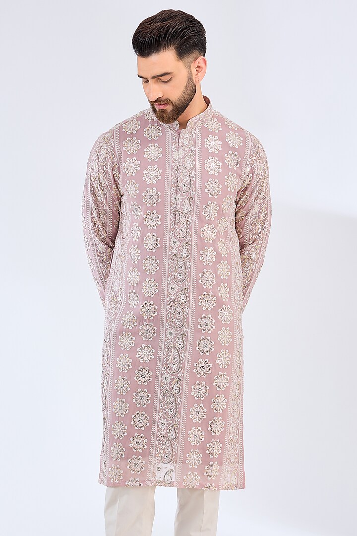 Purple Georgette Paisley Embroidered Chikankari Kurta by Kasbah Clothing at Pernia's Pop Up Shop