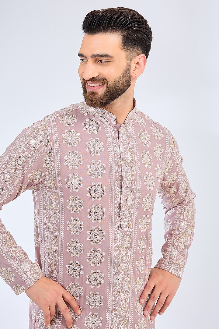 Purple Georgette Paisley Embroidered Chikankari Kurta by Kasbah Clothing at Pernia's Pop Up Shop
