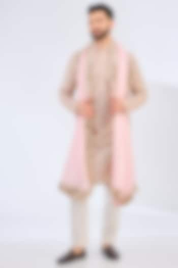 Pink Georgette Zari Work Kurta With Stole by Kasbah Clothing