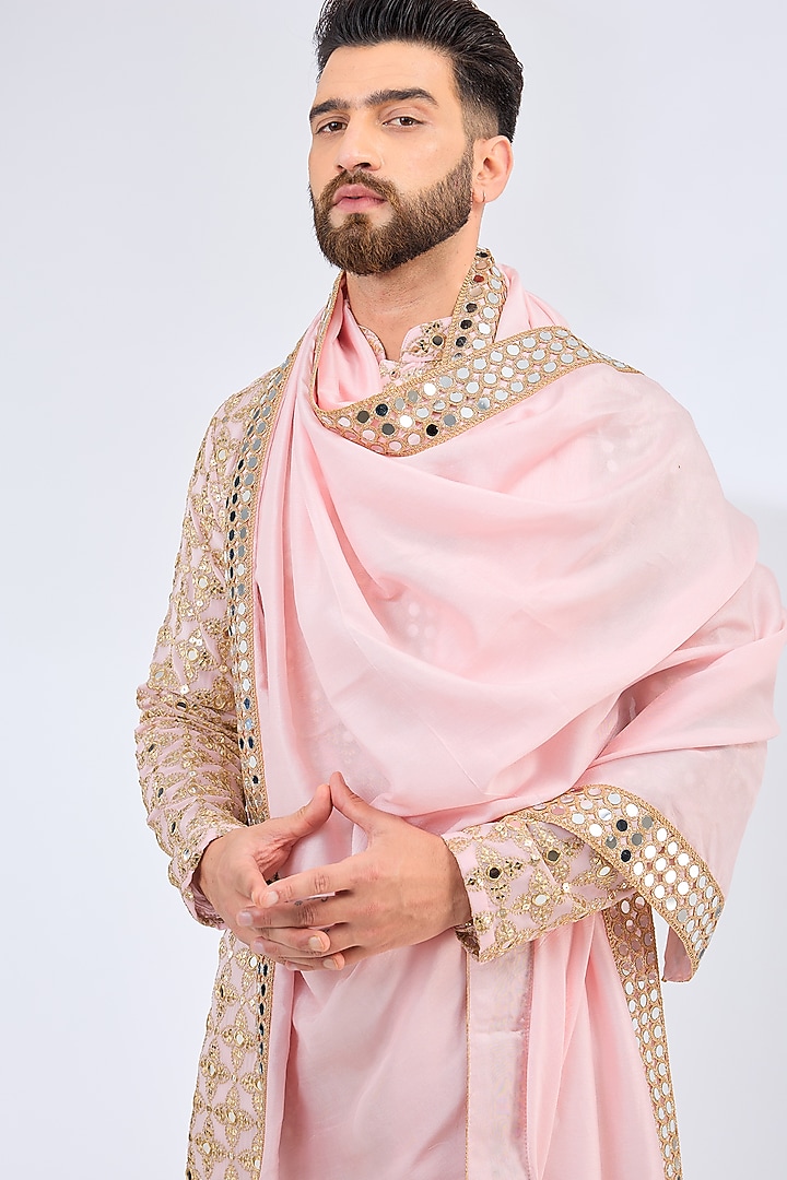 Pink Georgette Zari Work Kurta With Stole by Kasbah Clothing at Pernia's Pop Up Shop