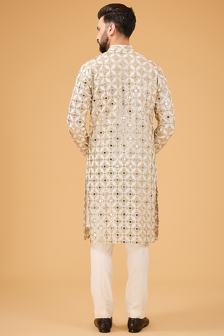 White Georgette Zari Embroidered Kurta by Kasbah Clothing at Pernia's Pop Up Shop