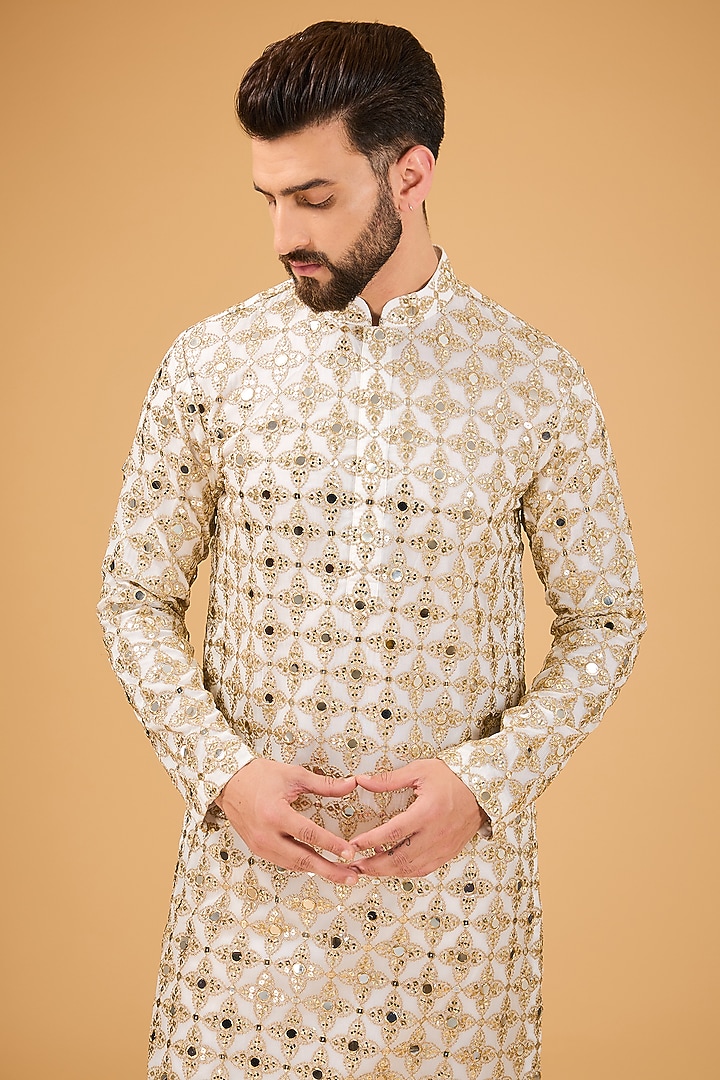 White Georgette Zari Embroidered Kurta by Kasbah Clothing at Pernia's Pop Up Shop