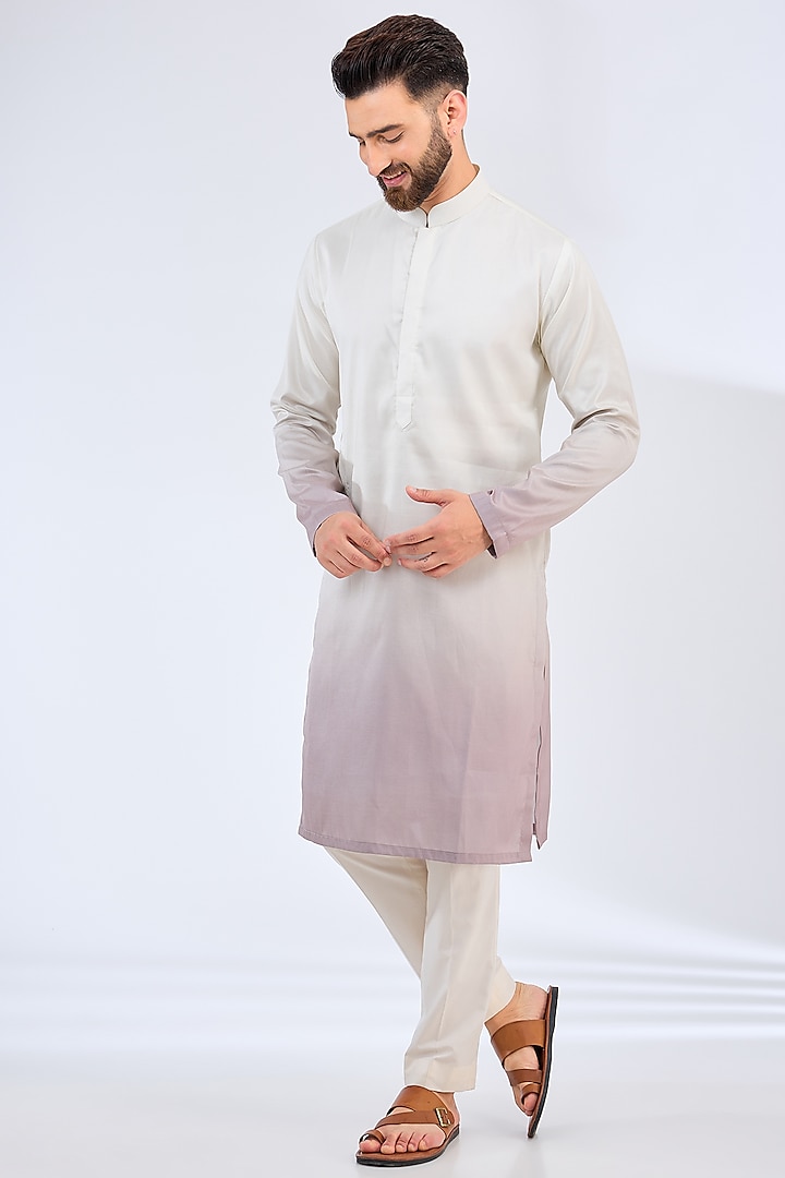 White & Mauve Ombre Poly Silk Mirror Work Kurta by Kasbah Clothing at Pernia's Pop Up Shop