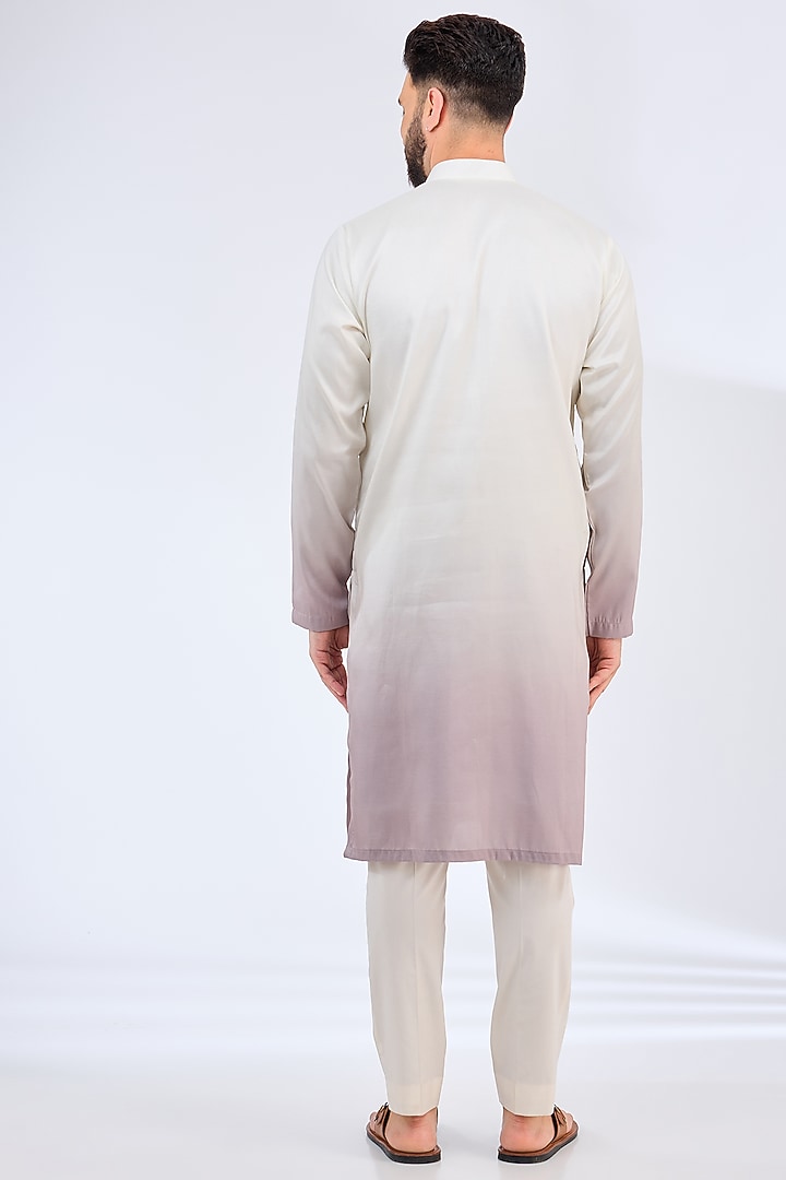 White & Mauve Ombre Poly Silk Mirror Work Kurta by Kasbah Clothing at Pernia's Pop Up Shop
