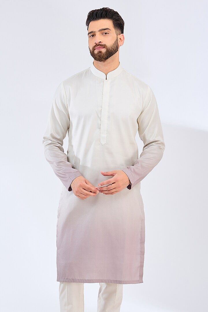 White & Mauve Ombre Poly Silk Mirror Work Kurta by Kasbah Clothing at Pernia's Pop Up Shop