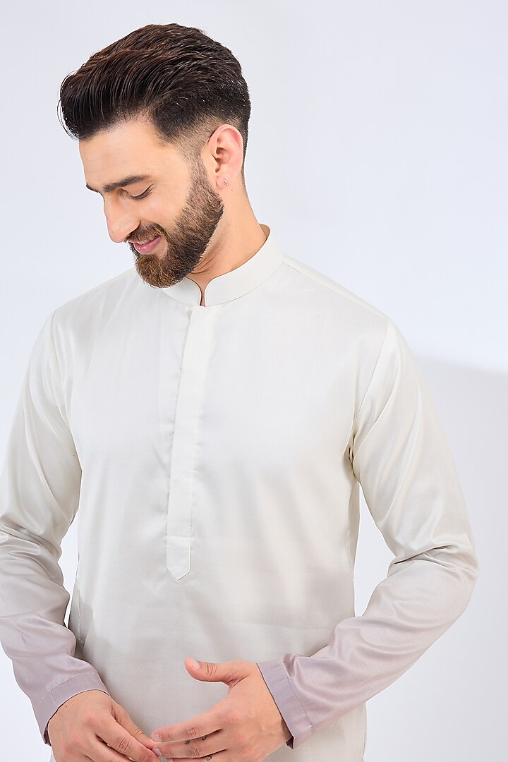 White & Mauve Ombre Poly Silk Mirror Work Kurta by Kasbah Clothing at Pernia's Pop Up Shop