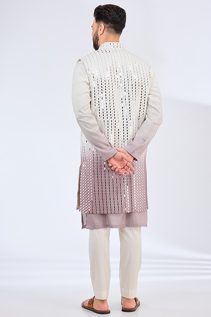 Mauve Silk Mirror Work Long Jacket by Kasbah Clothing at Pernia's Pop Up Shop