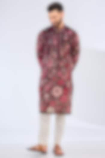 Wine Georgette Floral Work Kurta by Kasbah Clothing at Pernia's Pop Up Shop