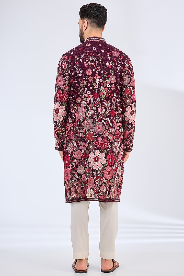Wine Georgette Floral Work Kurta by Kasbah Clothing at Pernia's Pop Up Shop