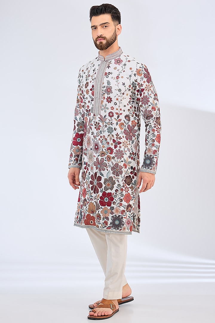 Cream Georgette Floral Work Kurta by Kasbah Clothing at Pernia's Pop Up Shop