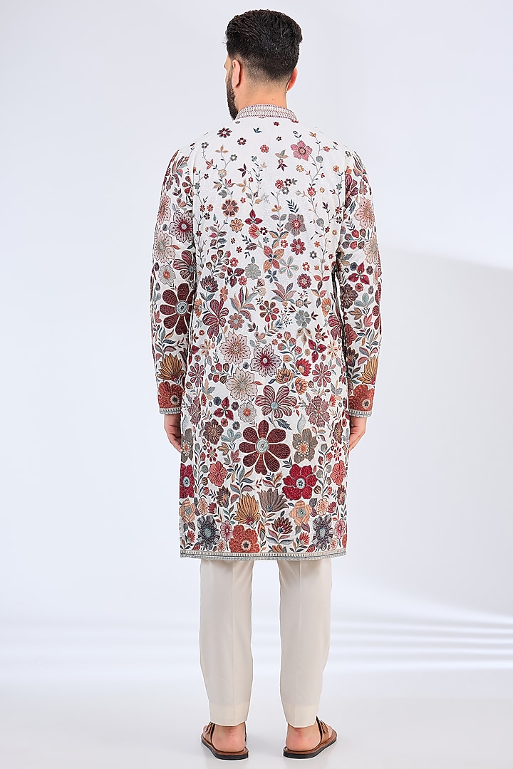 Cream Georgette Floral Work Kurta by Kasbah Clothing at Pernia's Pop Up Shop