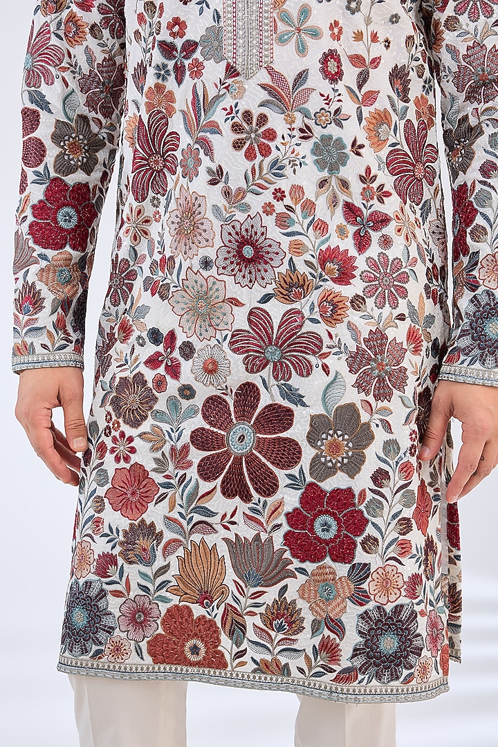 Cream Georgette Floral Work Kurta by Kasbah Clothing at Pernia's Pop Up Shop