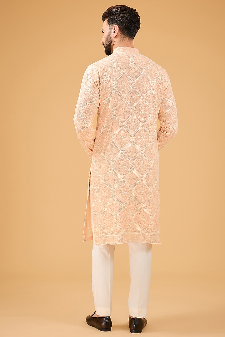 Vintage Pink Chikankari Georgette Sequins Embroidered Kurta by Kasbah Clothing at Pernia's Pop Up Shop