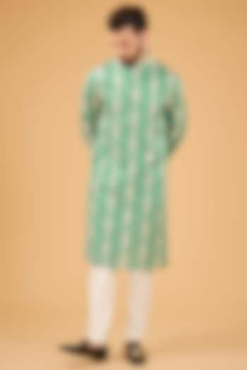 Sage Green Silk Mirror Work Kurta by Kasbah Clothing