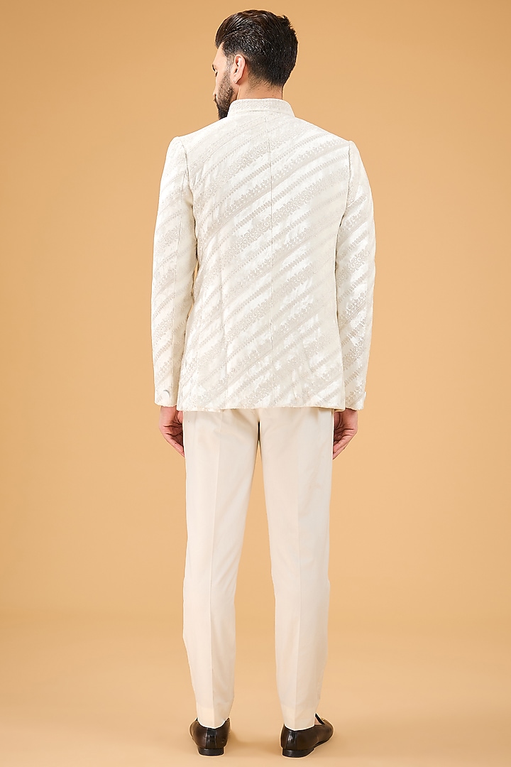 Ivory Velvet Dori Embroidered Wedding Bandhgala by Kasbah Clothing at Pernia's Pop Up Shop