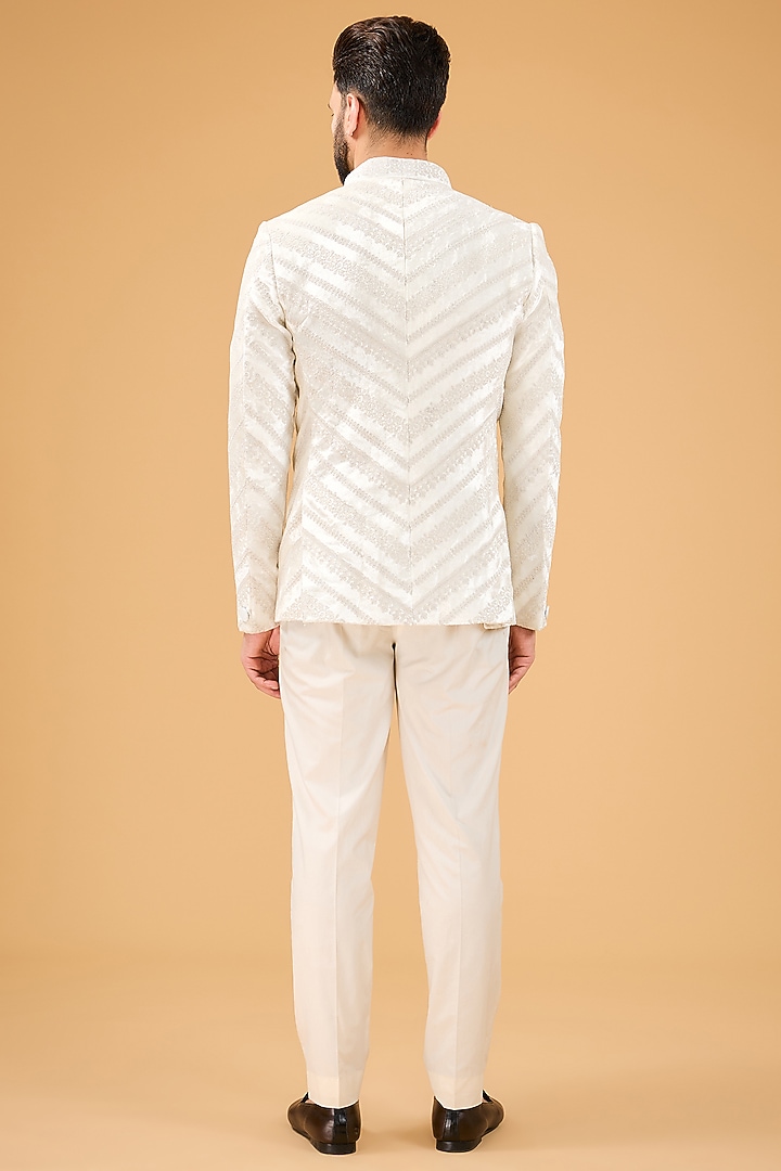 Ivory Velvet Dori Embroidered Wedding Bandhgala by Kasbah Clothing at Pernia's Pop Up Shop
