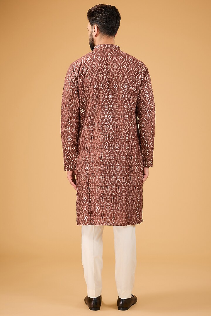 Mauve Taupe Silk Mirror Embellished Kurta by Kasbah Clothing at Pernia's Pop Up Shop