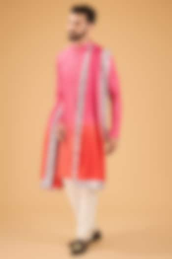 Pink Silk Ombre Kurta With Stole by Kasbah Clothing at Pernia's Pop Up Shop