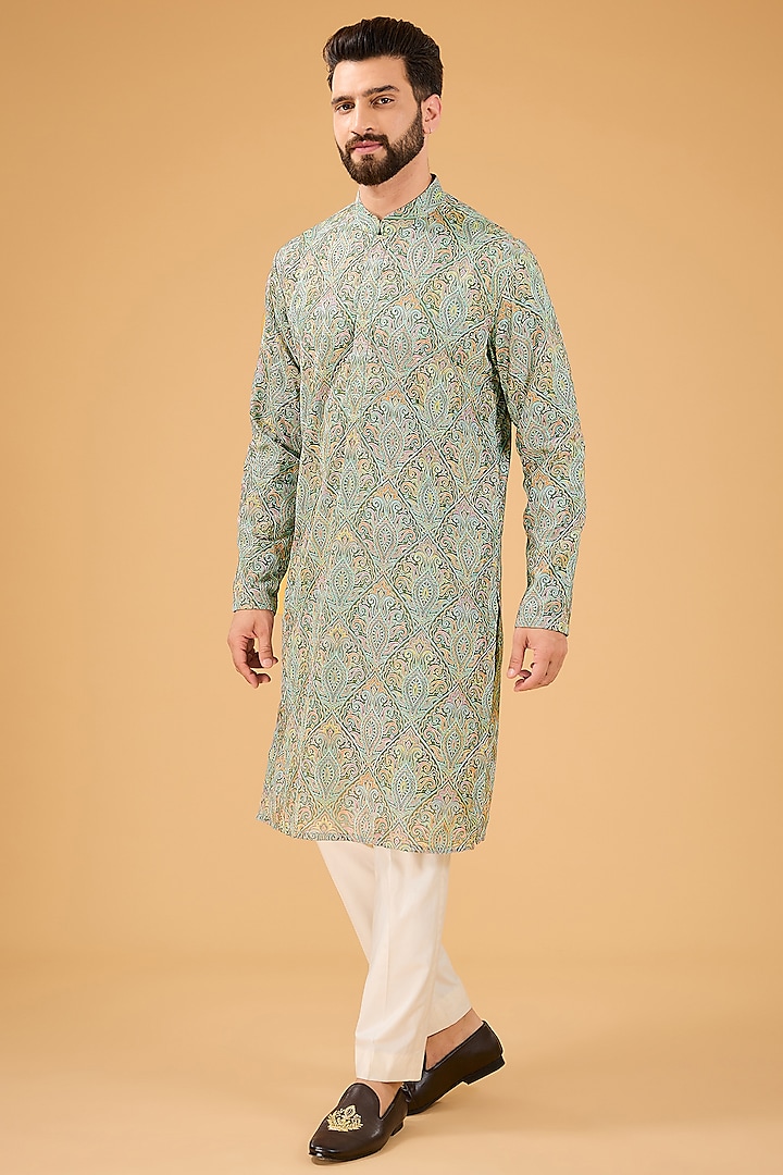 Multi-Colored Georgette Kashmiri Embroidered Chikankari Kurta by Kasbah Clothing at Pernia's Pop Up Shop