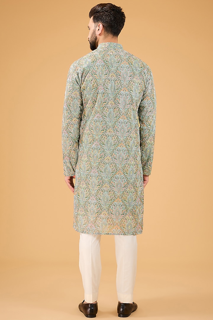 Multi-Colored Georgette Kashmiri Embroidered Chikankari Kurta by Kasbah Clothing at Pernia's Pop Up Shop
