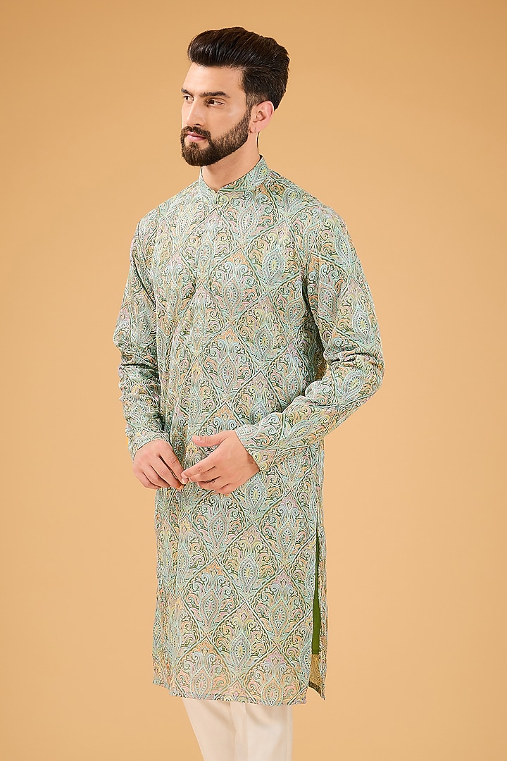 Multi-Colored Georgette Kashmiri Embroidered Chikankari Kurta by Kasbah Clothing at Pernia's Pop Up Shop