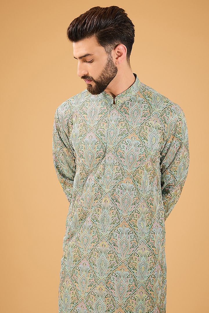 Multi-Colored Georgette Kashmiri Embroidered Chikankari Kurta by Kasbah Clothing at Pernia's Pop Up Shop