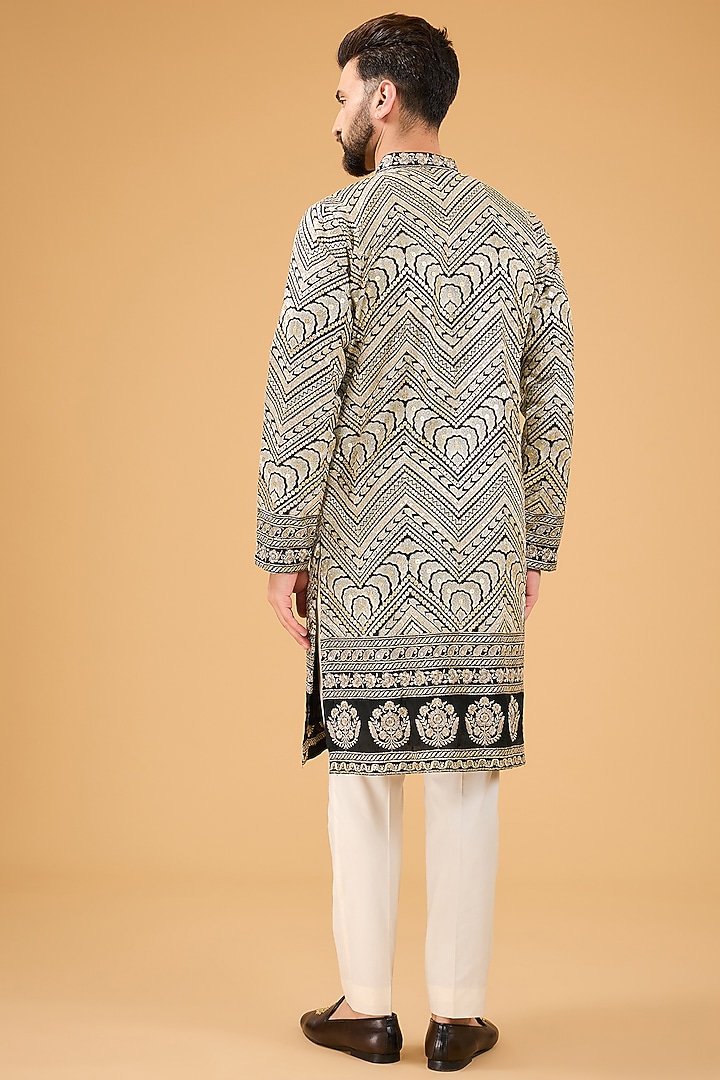 Black Silk Zari Embroidered Kurta by Kasbah Clothing at Pernia's Pop Up Shop