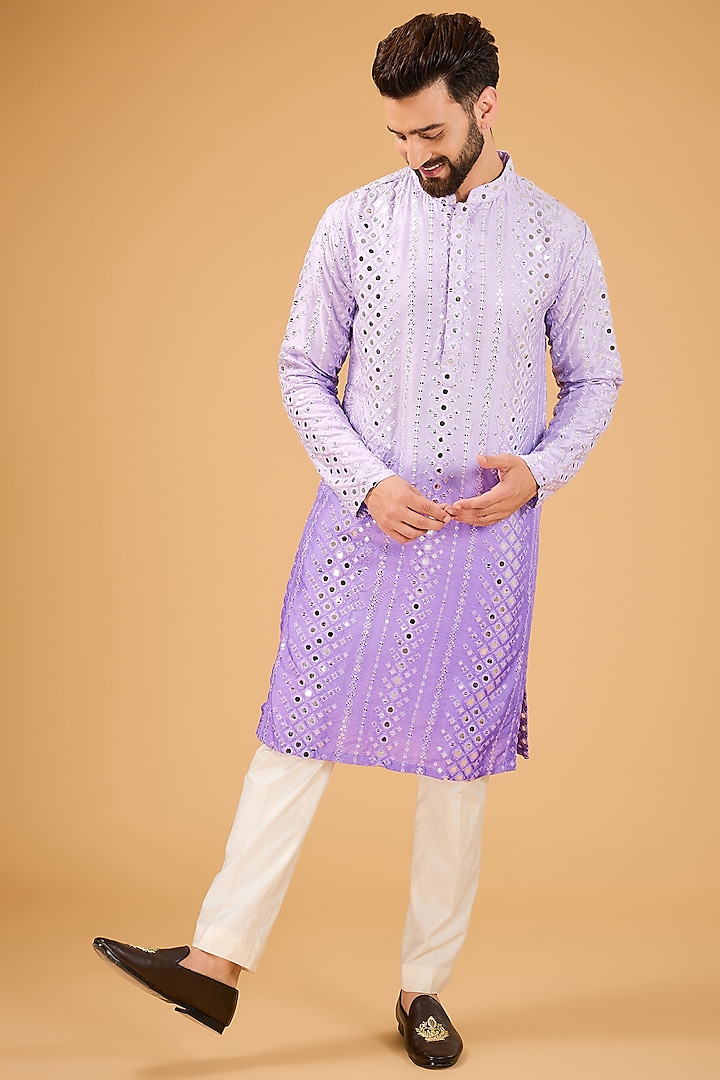 Purple Silk Mirror Work Ombre Kurta by Kasbah Clothing