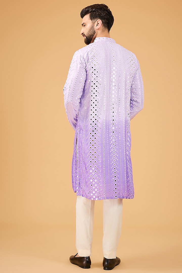 Purple Silk Mirror Work Ombre Kurta by Kasbah Clothing at Pernia's Pop Up Shop