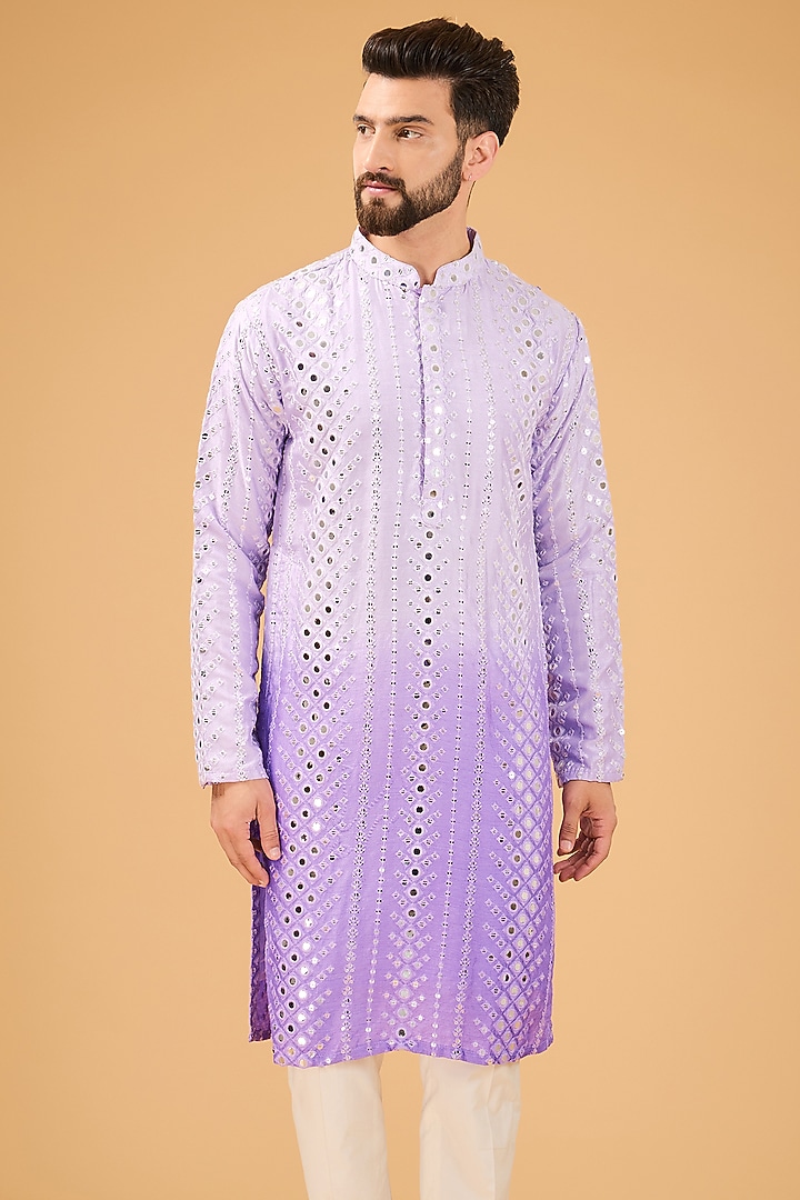 Purple Silk Mirror Work Ombre Kurta by Kasbah Clothing at Pernia's Pop Up Shop